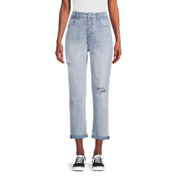 Womens Juniors High Rise Denim Destructed Mom Jeans Pants Size 9 - Picture 2 of 5
